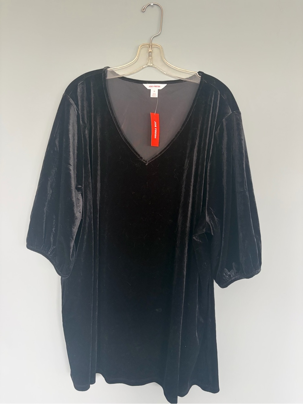 Joe Fresh Black Velvet V-Neck Mini Dress with Bubble Sleeves